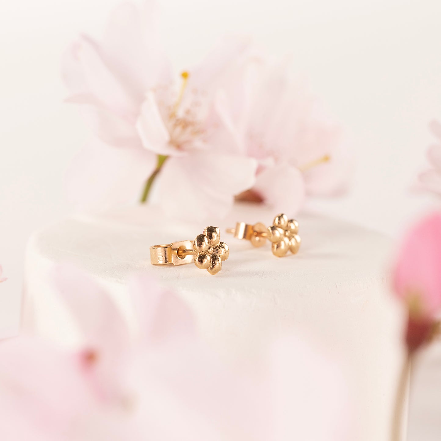March Birth Flower Earrings - Cherry Blossom Studs - 9kt Gold