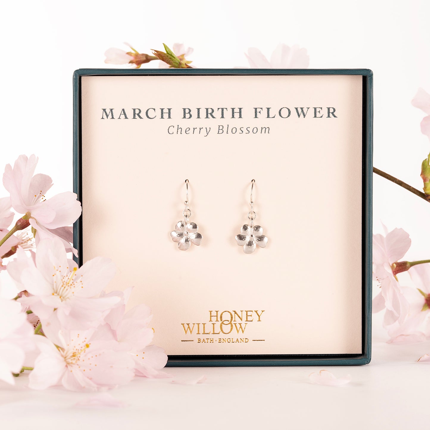 March Birth Flower Earrings - Cherry Blossom - Silver