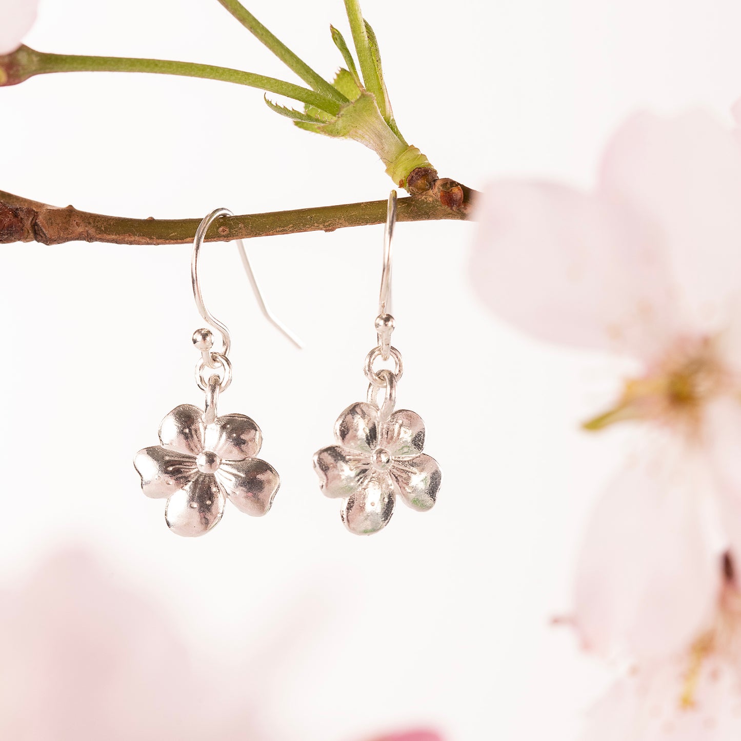March Birth Flower Earrings - Cherry Blossom - Silver