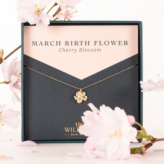 March Birth Flower Necklace - Cherry Blossom - 9kt Gold