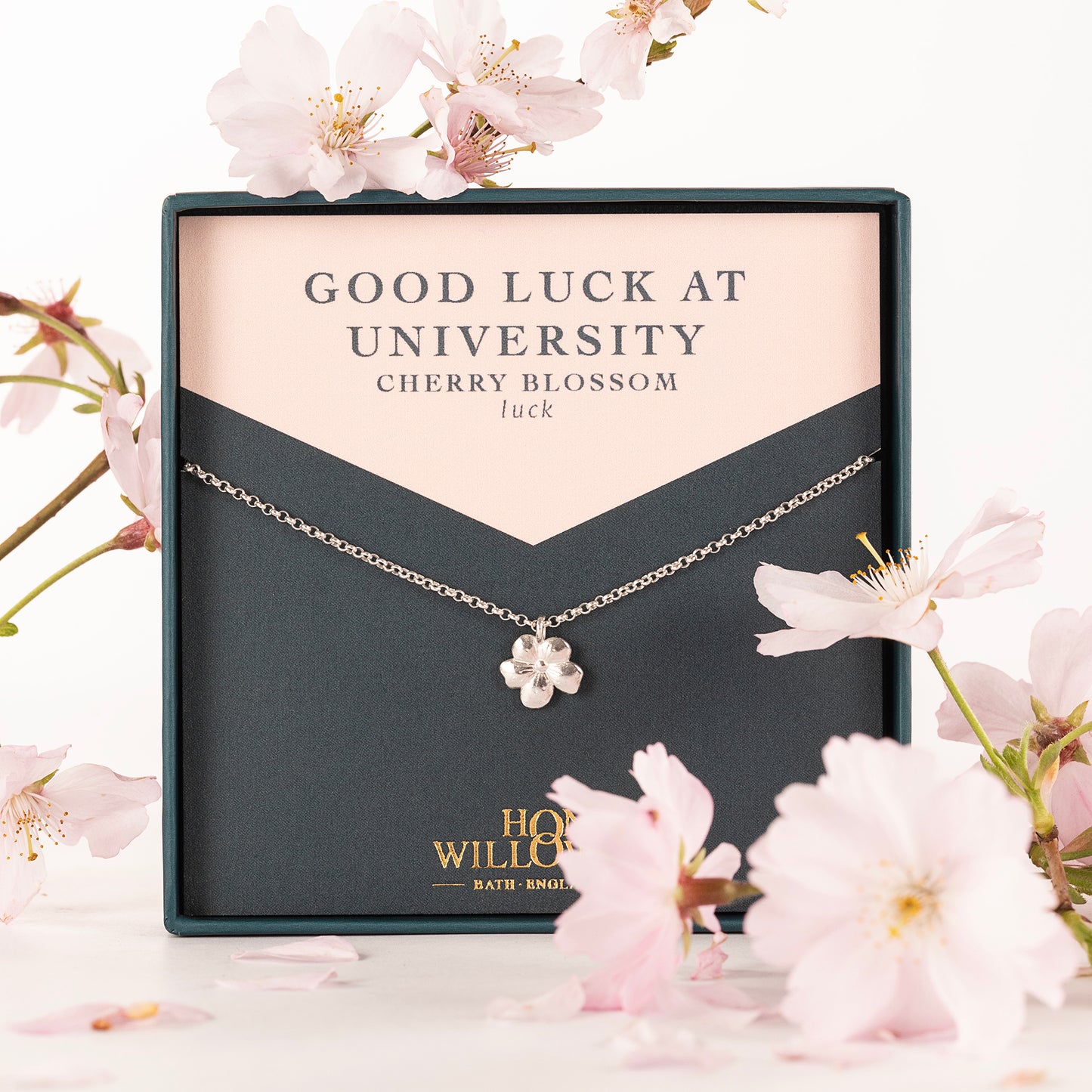 Good Luck Gift for University - Cherry Blossom Necklace - Silver