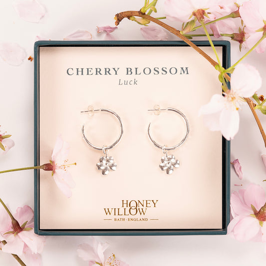Cherry Blossom Hoop Earrings - Luck - Silver - 2cm