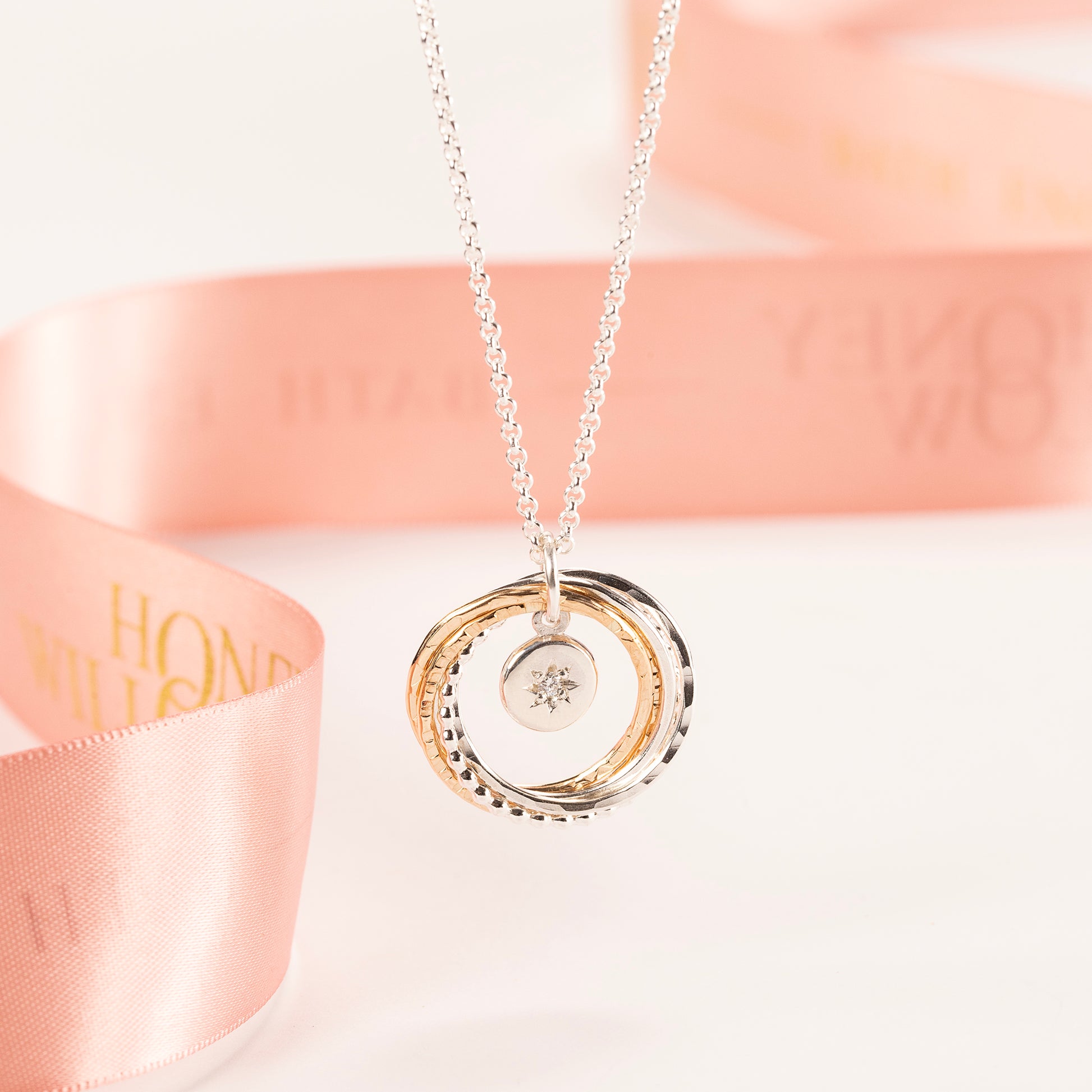50th Birthday Birthstone Necklace - The Original 5 Links for 5 Decades - Star Set Silver & Gold