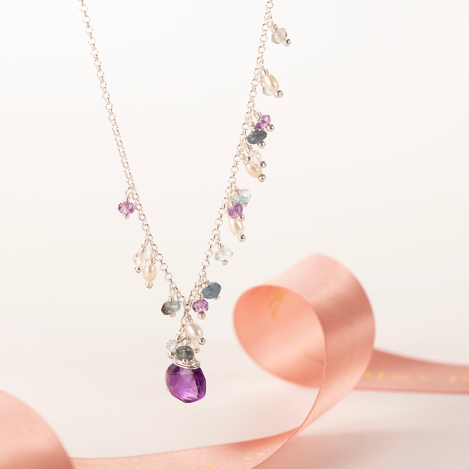 Amethyst & Pearl Necklace - Bridgerton Inspired - Sophie - Silver & Gold