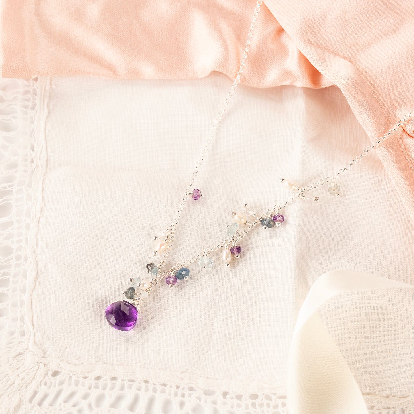 Amethyst & Pearl Necklace - Bridgerton Inspired - Sophie - Silver & Gold