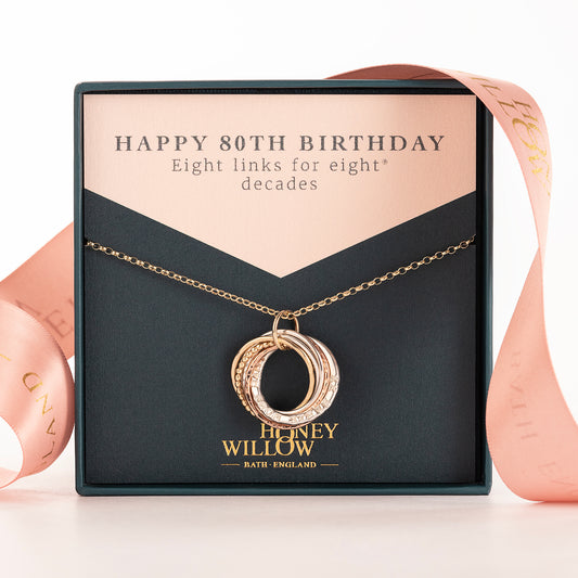 Personalised 80th Birthday Necklace - The Original 8 Links for 8 Decades - 9kt Gold - Rose Gold - Silver