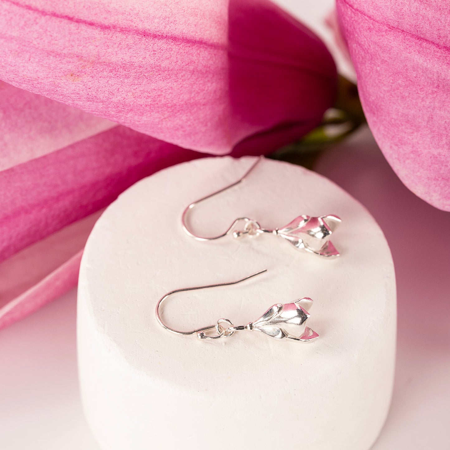 Magnolia Flower Earrings - Prosperity - Silver