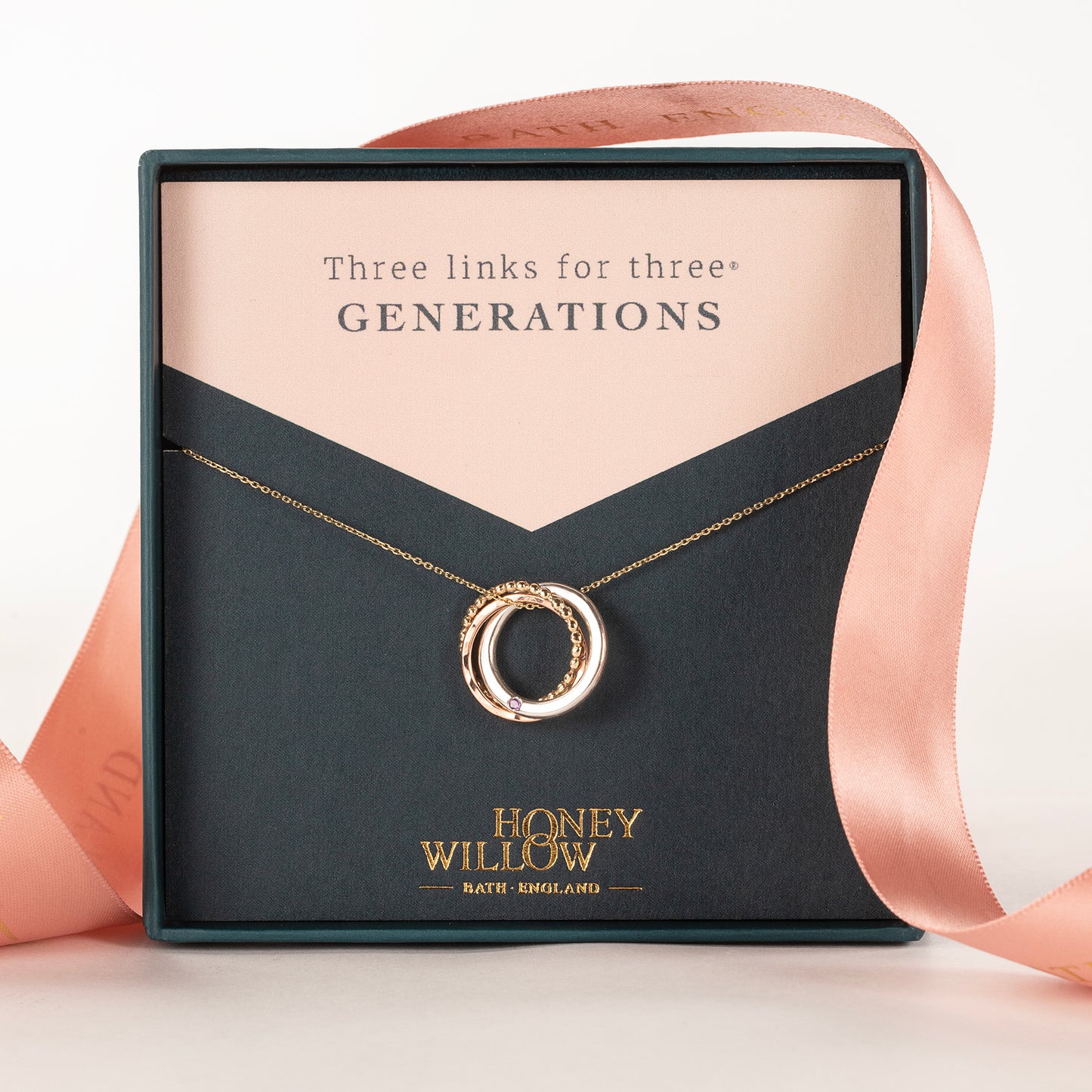 Gift for New Grandma - 3 Links for 3 Generations Birthstone Necklace - 9kt Gold - Rose Gold - Silver