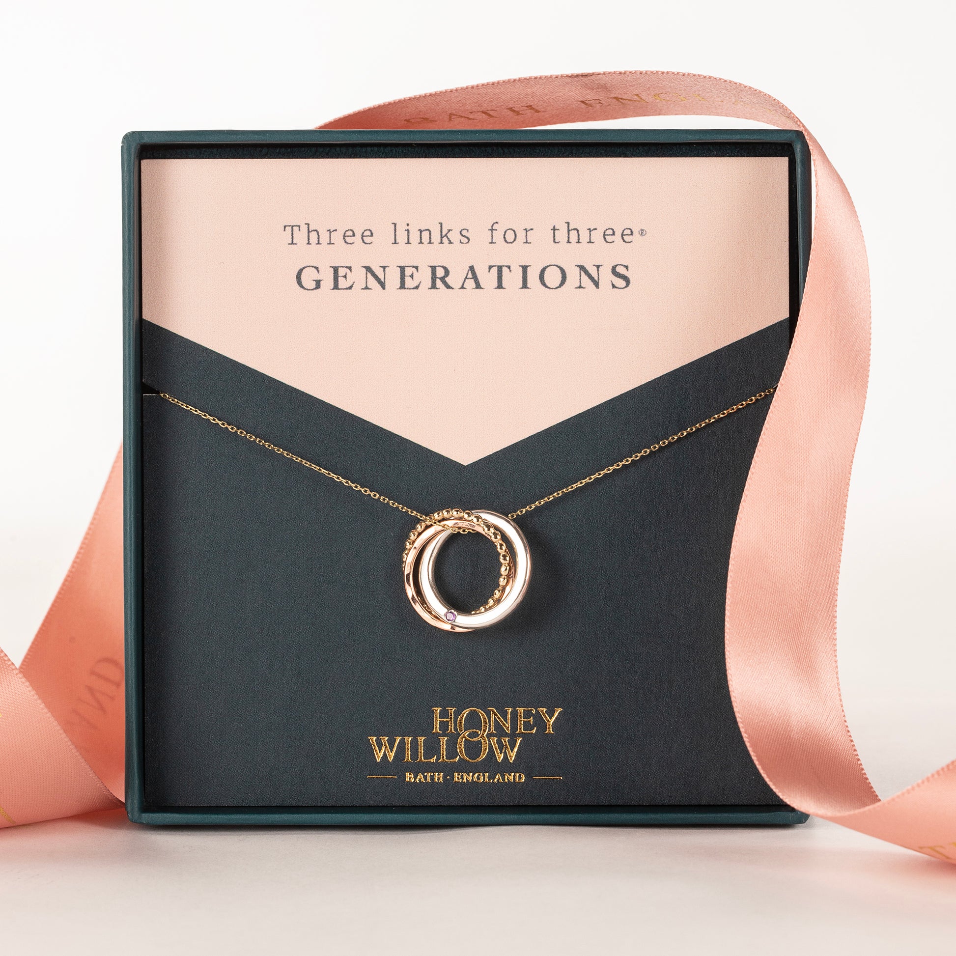 Gift for New Grandma - 3 Links for 3 Generations Birthstone Necklace - 9kt Gold - Rose Gold - Silver