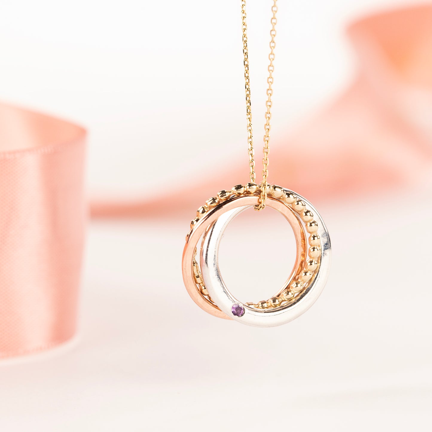 Gift for Grandma - 3 Links for 3 Generations Birthstone Necklace - 9kt Gold - Rose Gold - Silver