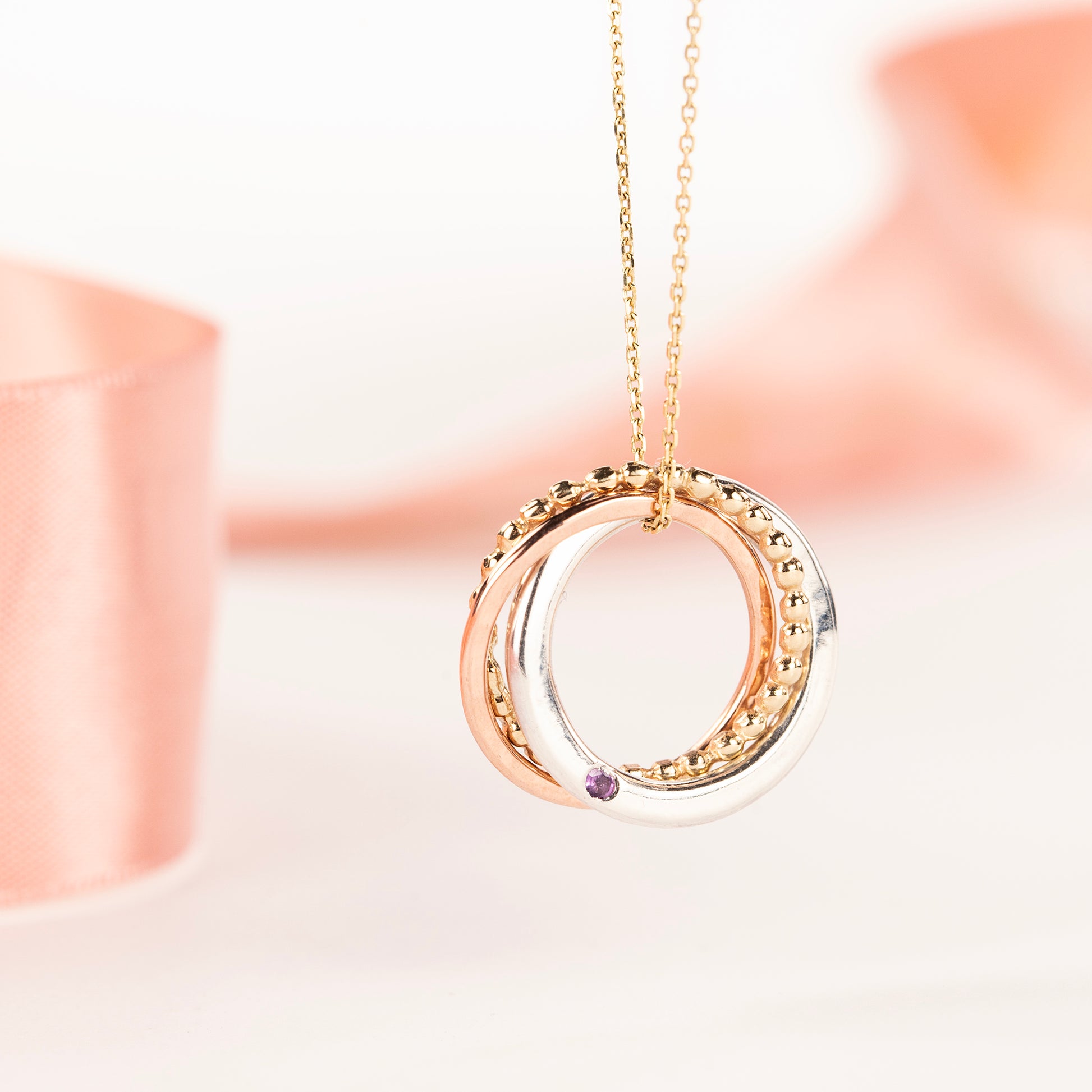 Gift for Grandma - 3 Links for 3 Generations Birthstone Necklace - 9kt Gold - Rose Gold - Silver