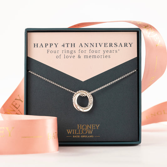 Personalised 4th Anniversary Necklace - The Original 4 Rings for 4 Years Gift - Petite Silver