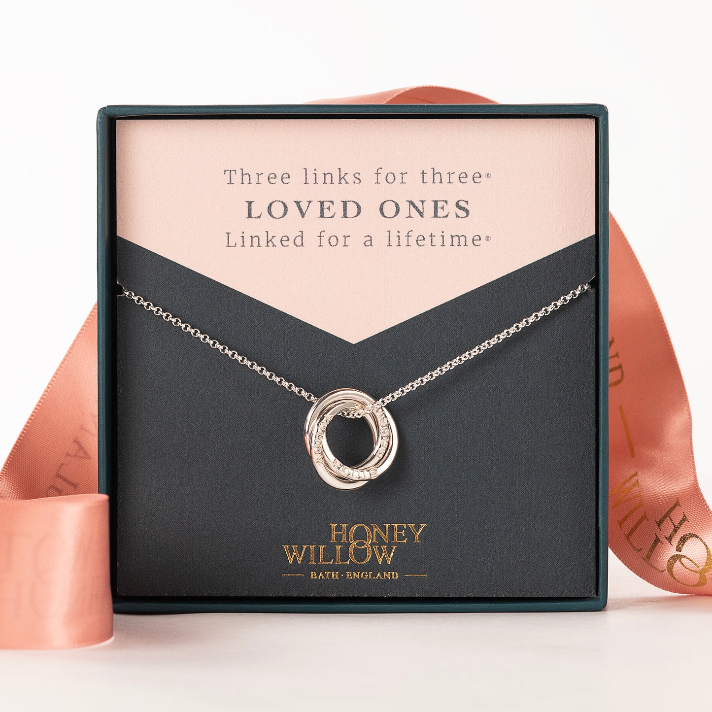 Personalised Family Name Necklace - 3 Links for 3 Loved Ones - Petite Silver