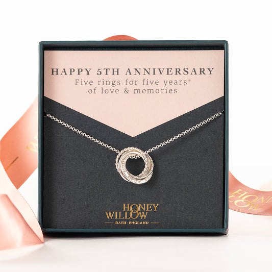 Personalised 5th Anniversary Necklace - The Original 5 Rings for 5 Years - Petite Silver