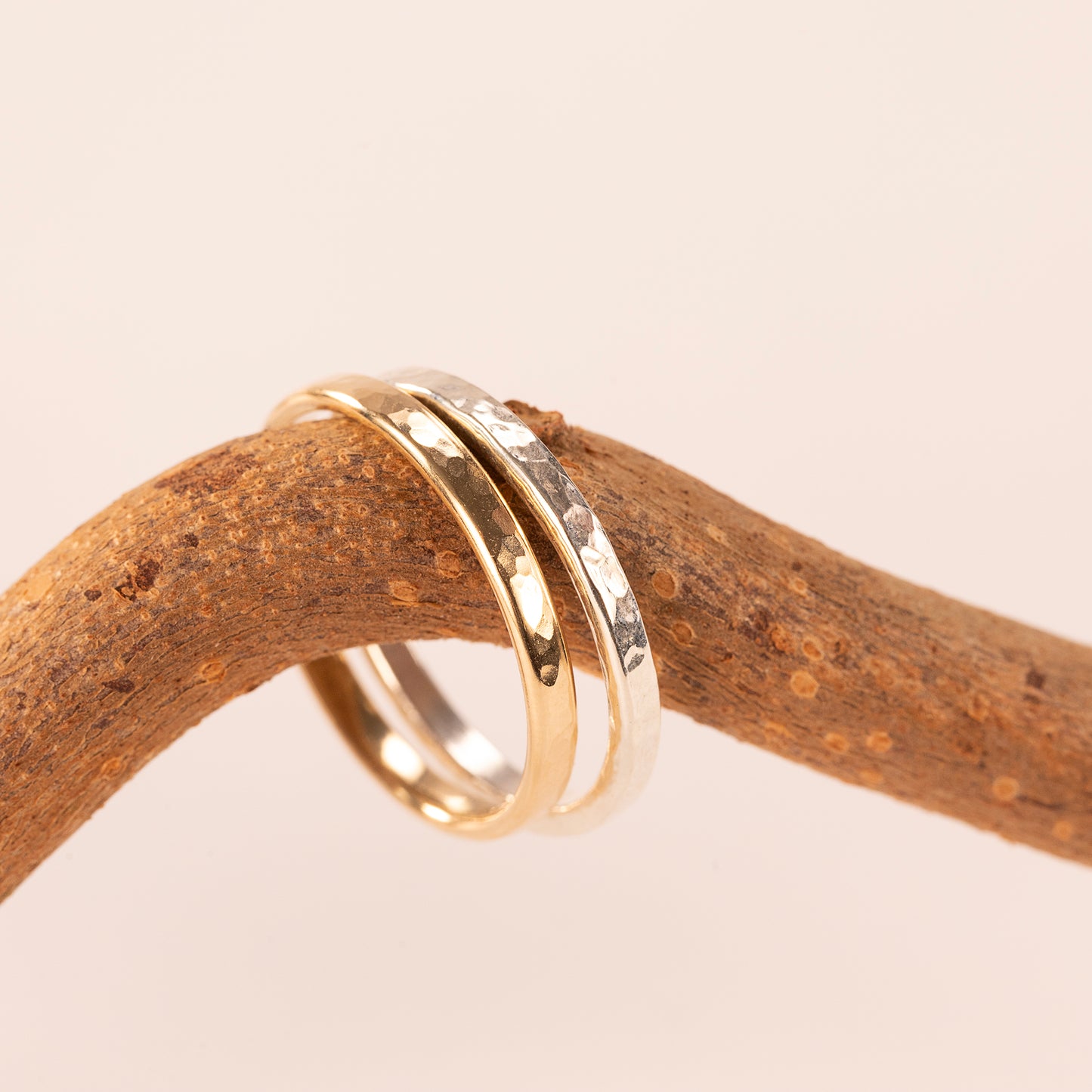 Hammered Texture Wedding Band - 2mm - 9kt White & Yellow Gold
