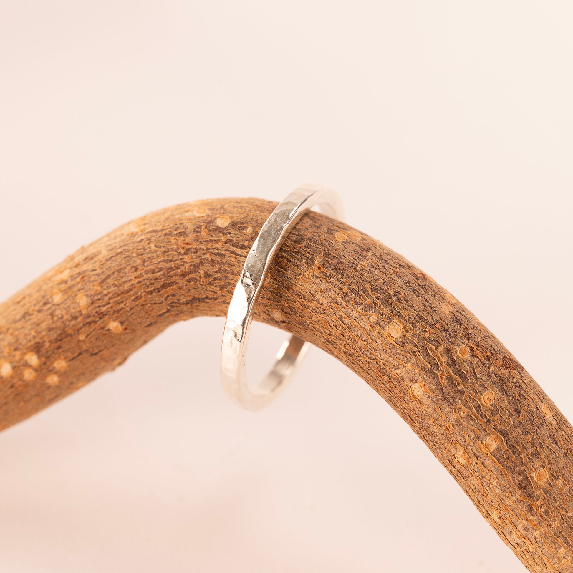 Hammered Texture Wedding Band - 2mm - 9kt White & Yellow Gold