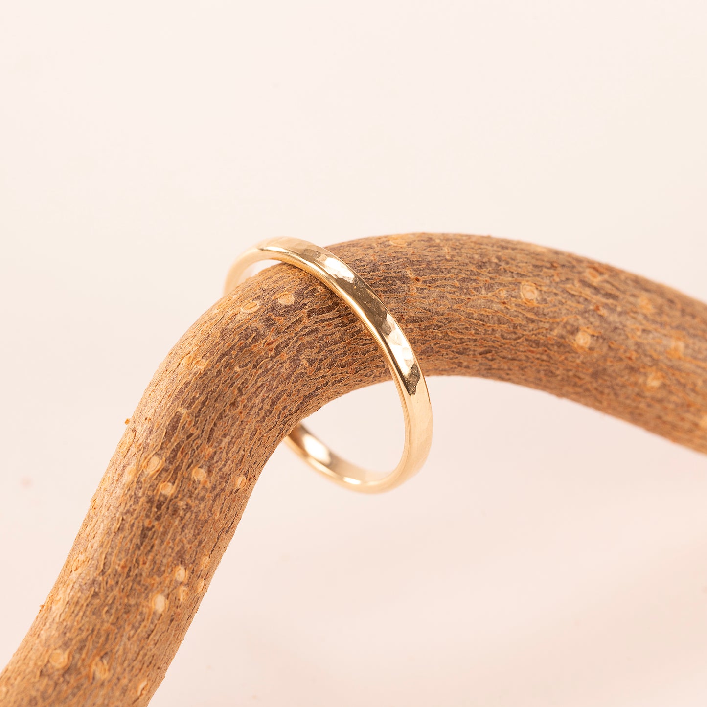 Hammered Texture Wedding Band - 2mm - 9kt White & Yellow Gold