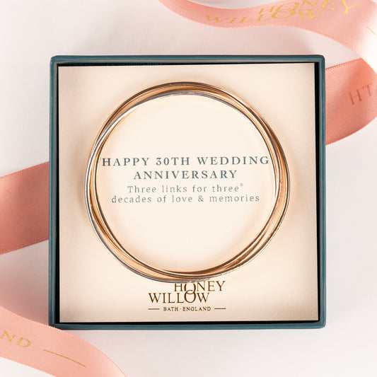 9kt Personalised 30th Anniversary Bangle - Triple Linked Bangle - 3 Links for 3 Decades