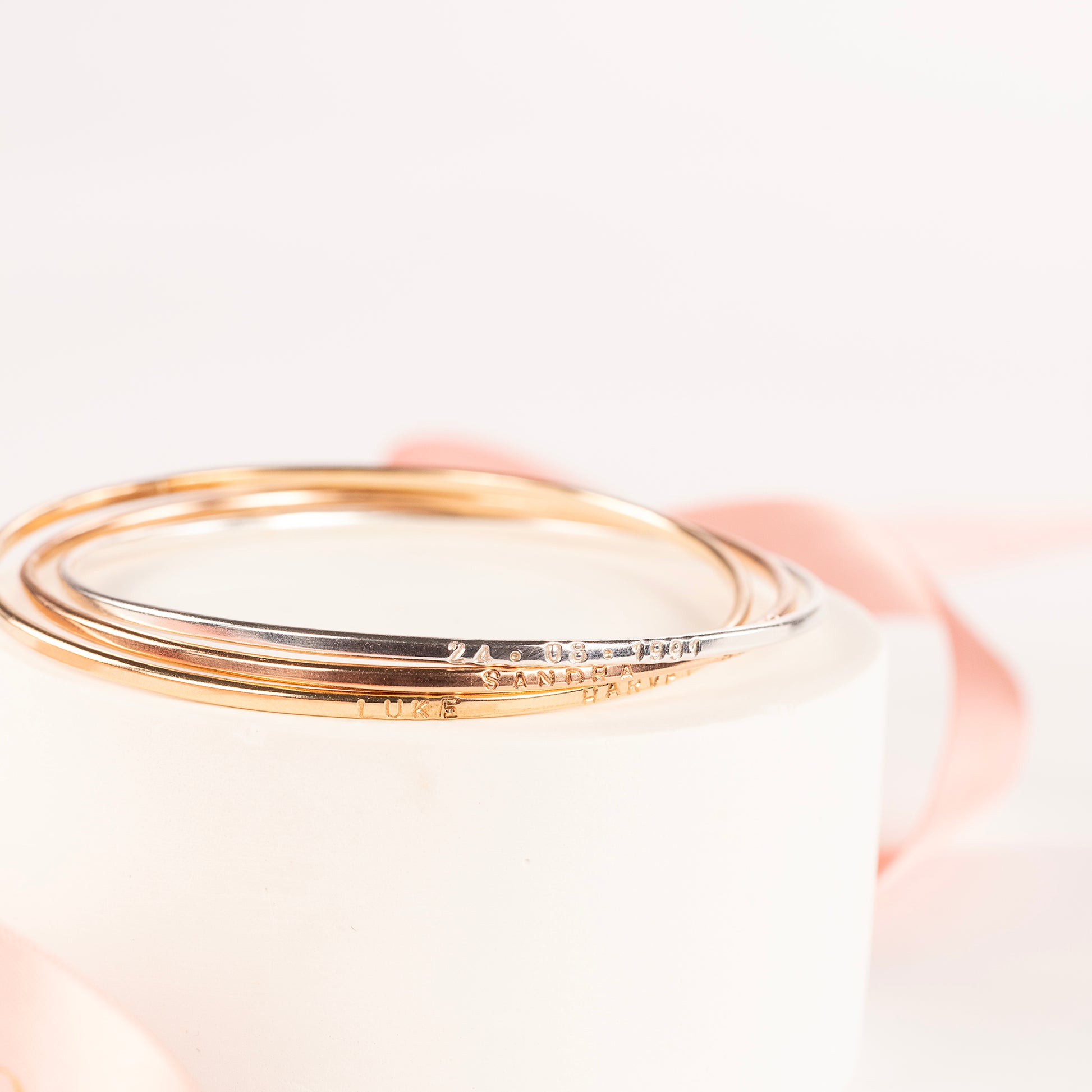 9kt Personalised 30th Anniversary Bangle - Triple Linked Bangle - 3 Links for 3 Decades