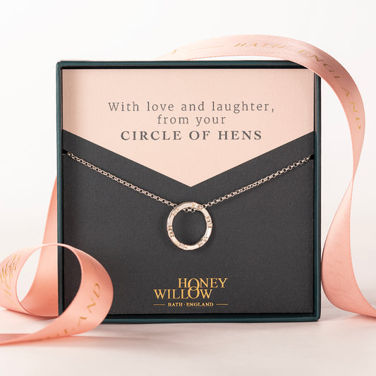 Gift for Bride from Hen Party - Personalised Circle of Hens Necklace - Silver