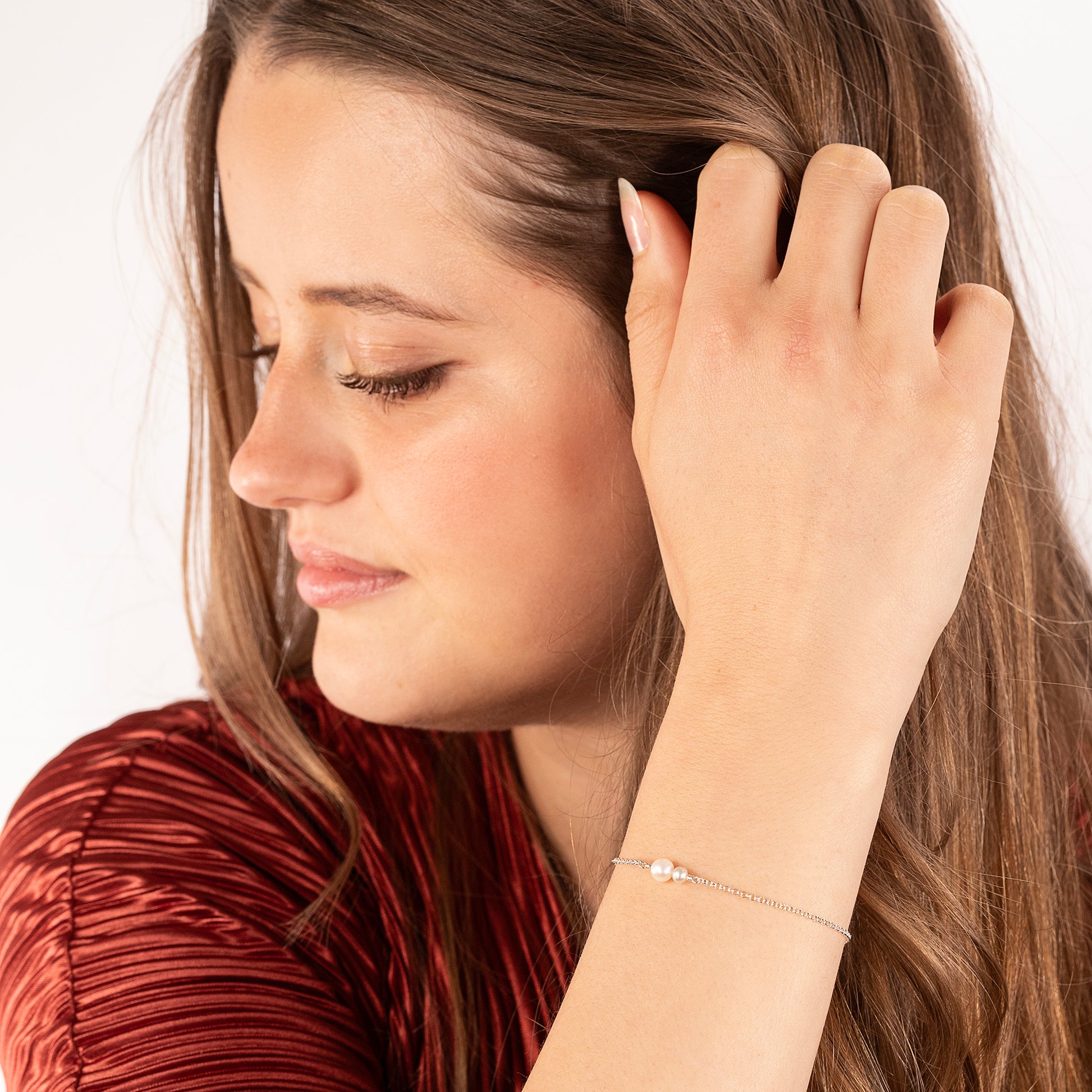 Wedding Day Gift for Sister - Double Pearl Bracelet - Silver & Gold