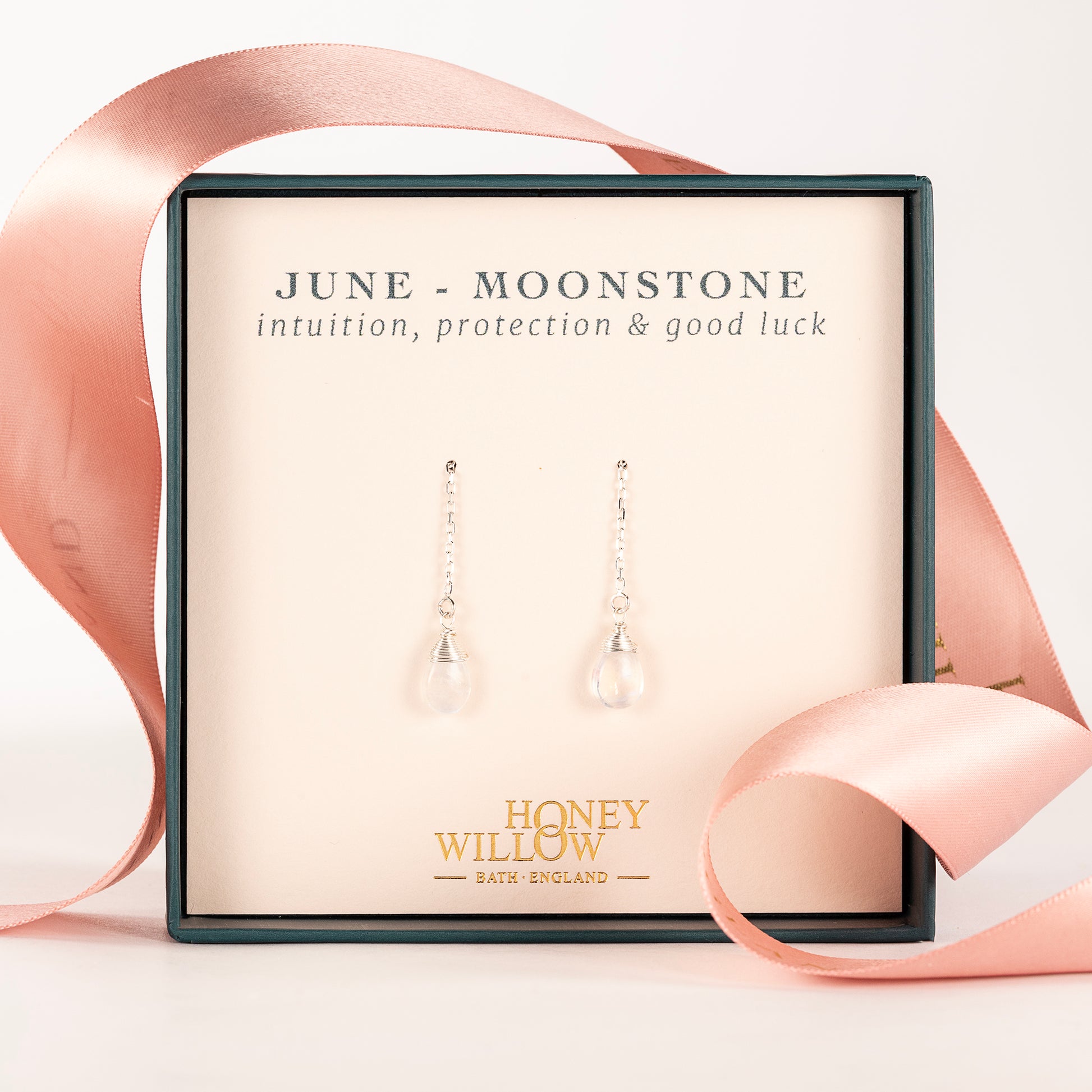 June Birthstone Threader Earrings - Moonstone - Silver & Gold