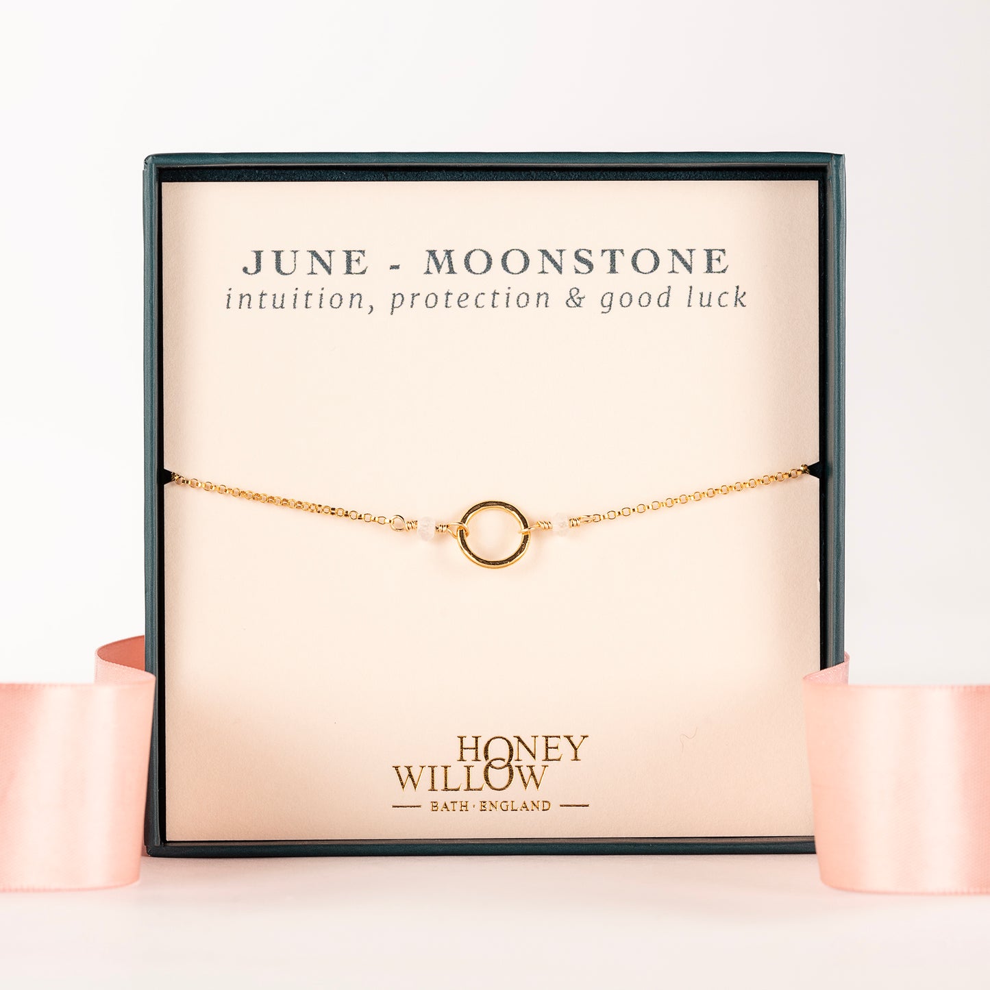 June Birthstone Halo Bracelet - Moonstone - Silver and Gold
