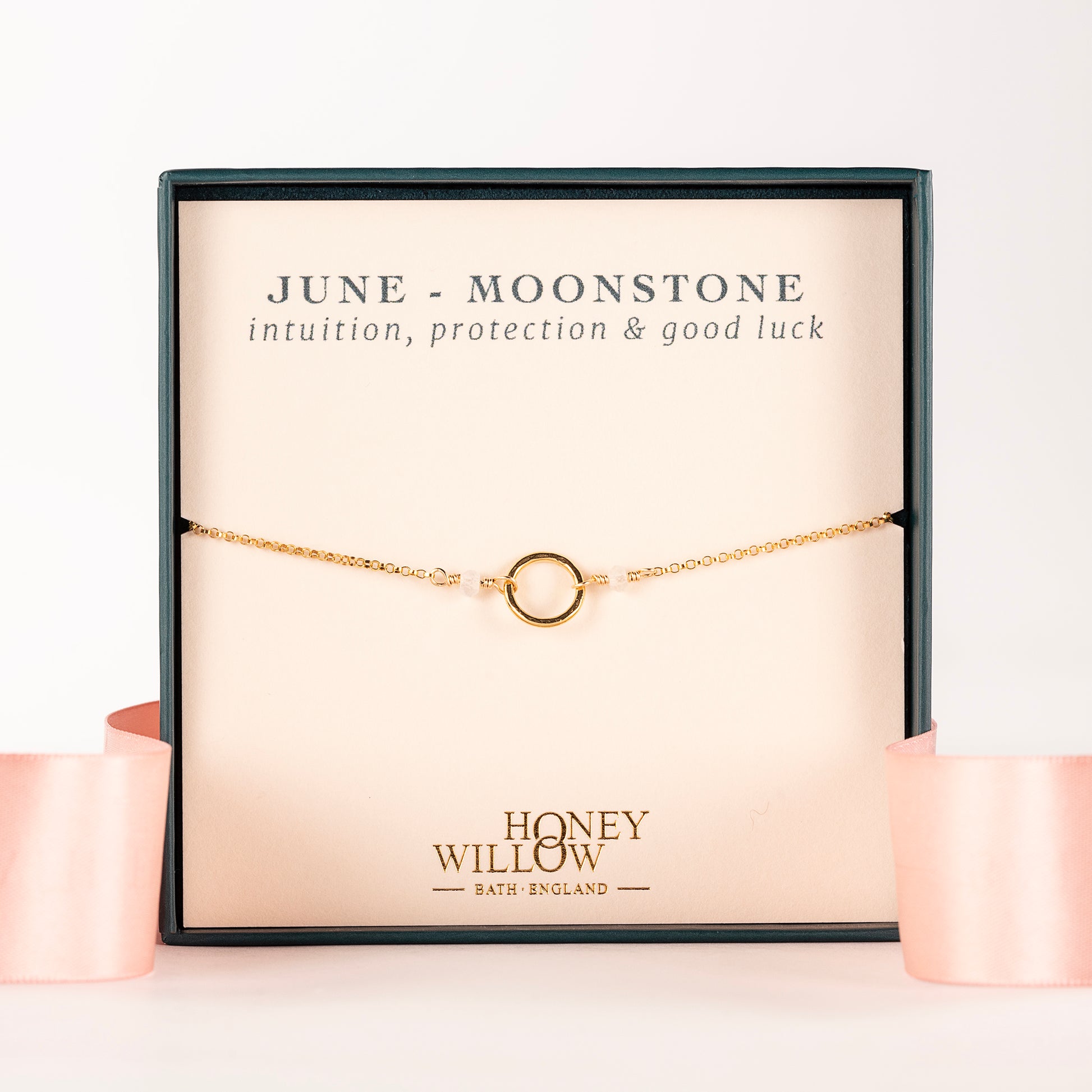 June Birthstone Halo Bracelet - Moonstone - Silver and Gold