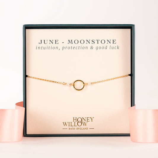 June Birthstone Halo Bracelet - Moonstone - Silver and Gold
