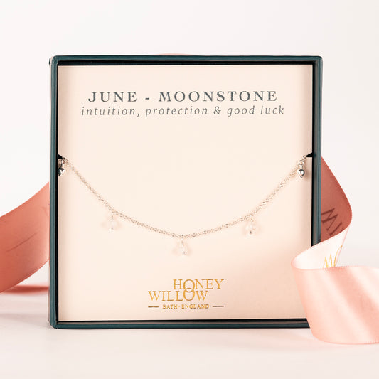 June Birthstone Trio Choker Necklace - Moonstone - Silver & Gold