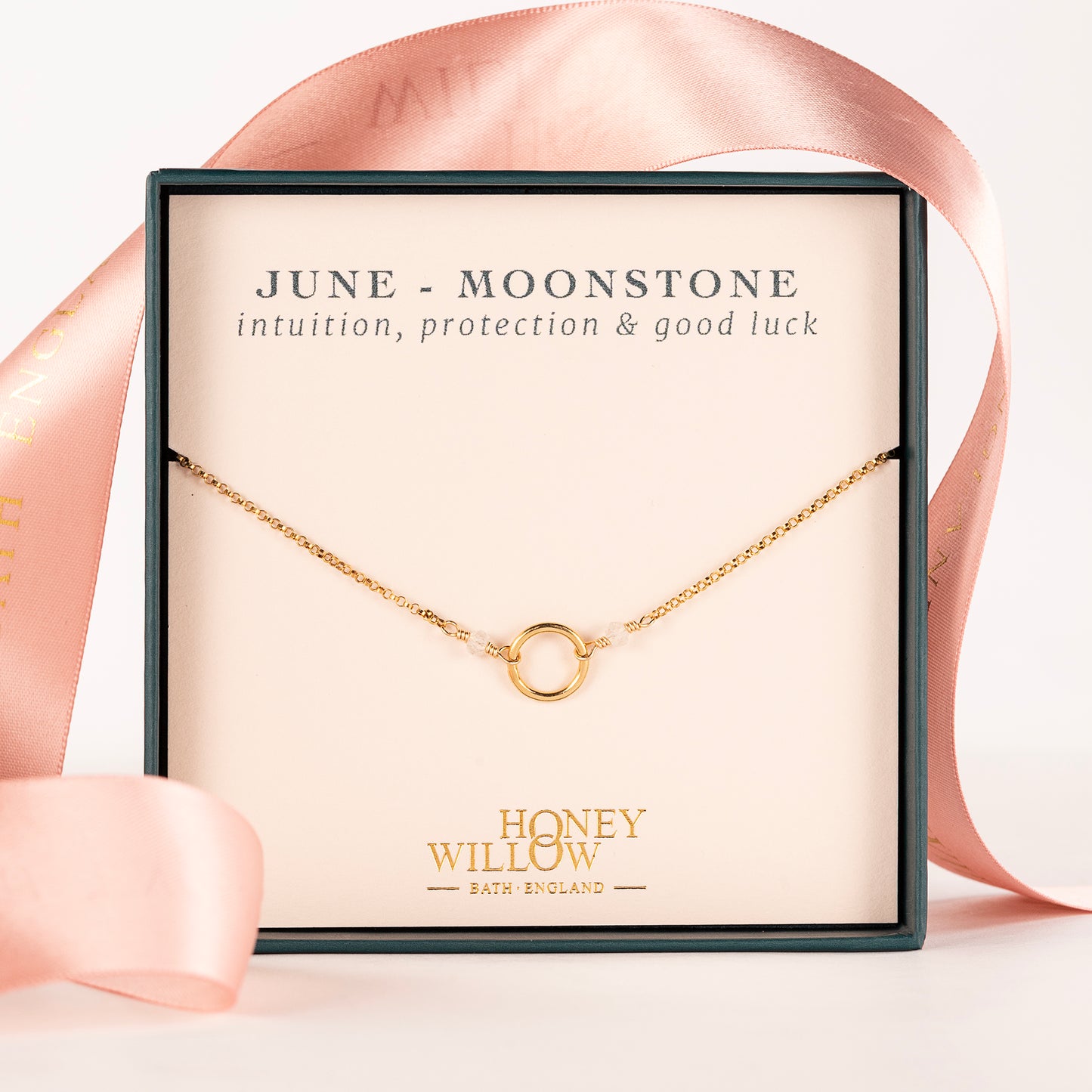June Birthstone Halo Necklace - Moonstone - Silver & Gold