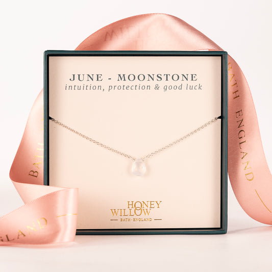 Dainty June Birthstone Necklace - Moonstone - Silver & Gold