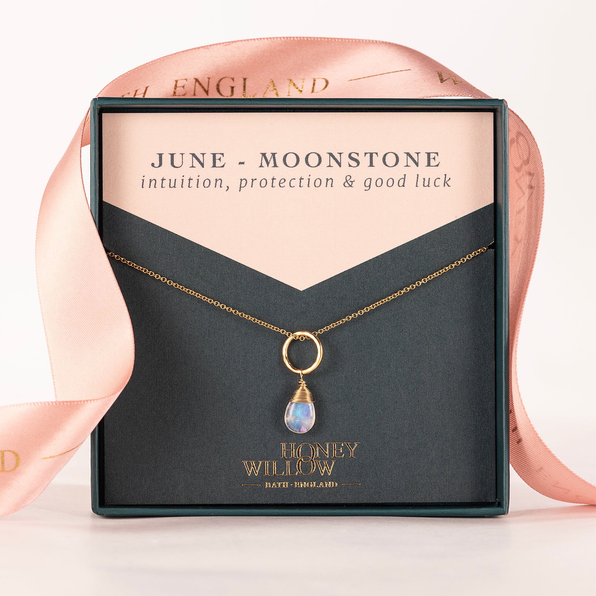June Birthstone Circle Necklace - Moonstone - Silver & Gold