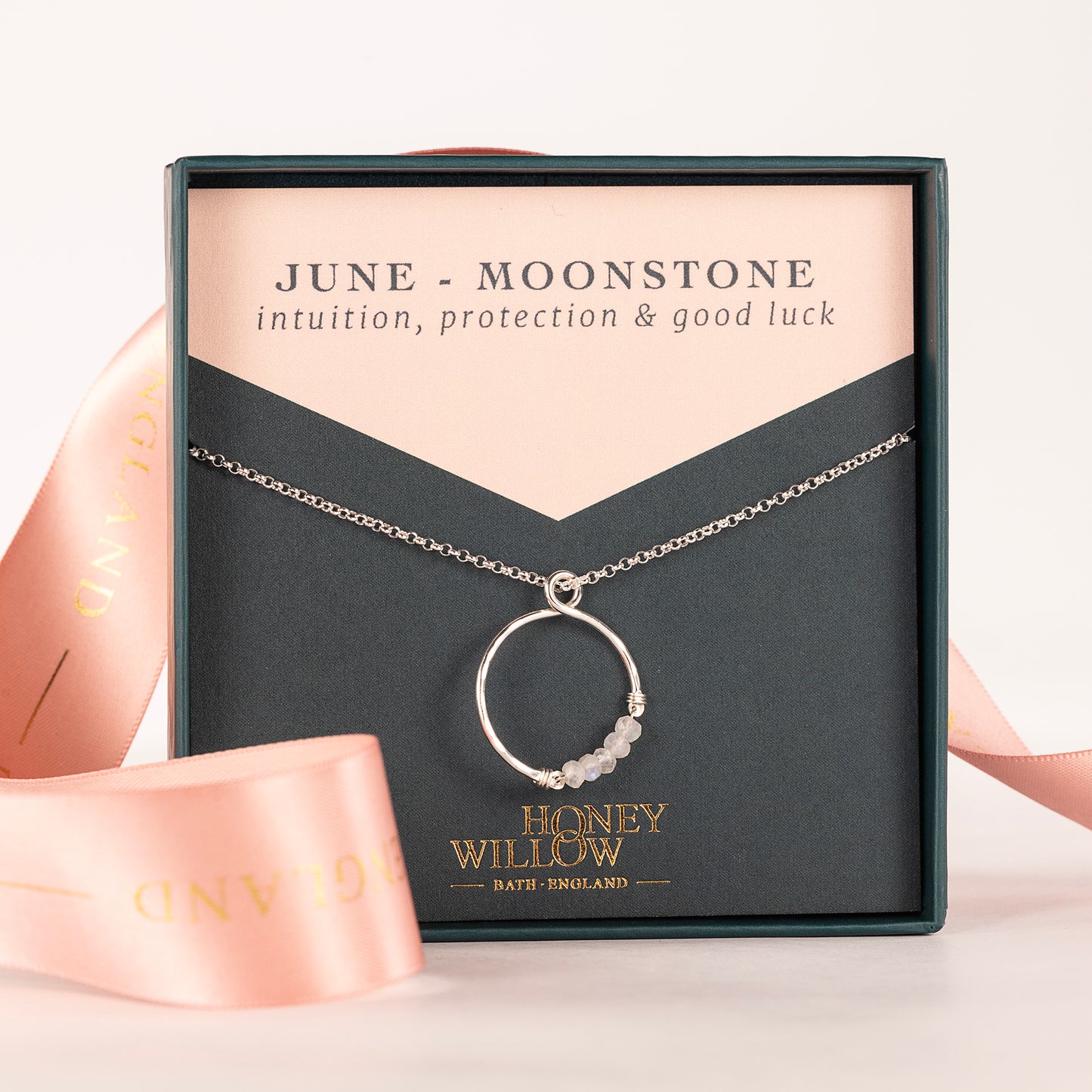 June Birthstone Infinity Necklace - Moonstone - Silver & Gold