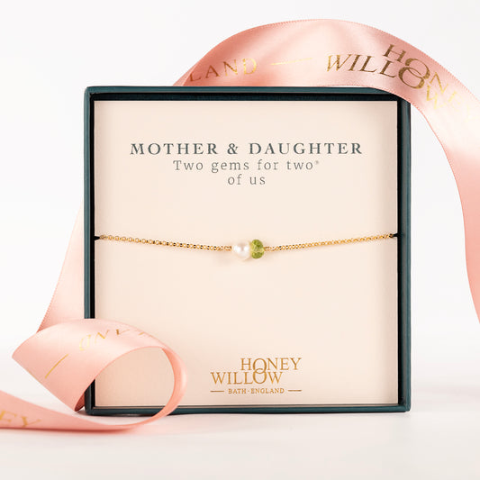Mother & Daughter Gift - Double Gem Bracelet - Pearl & Birthstone - Silver & Gold