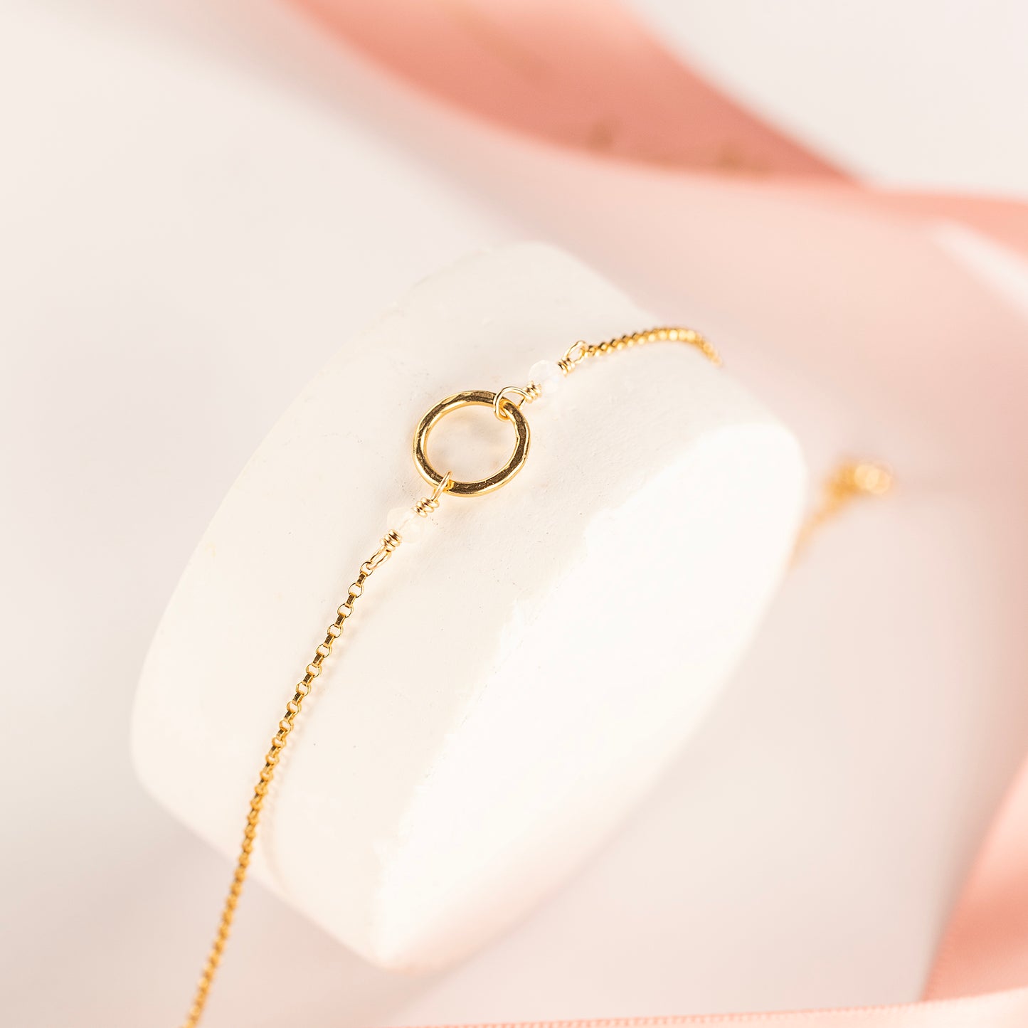 June Birthstone Halo Bracelet - Moonstone - Silver and Gold
