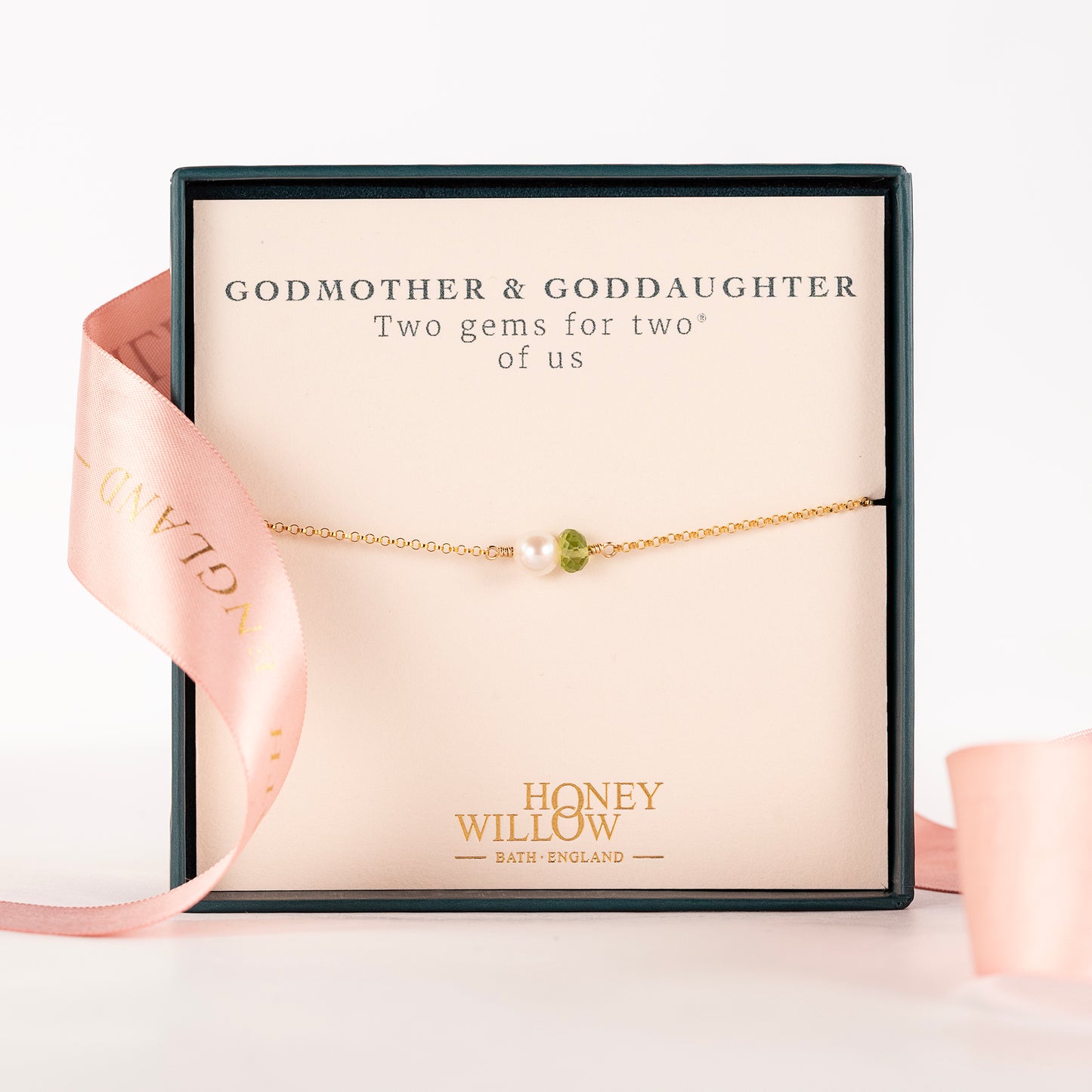 Godmother & Goddaughter Gift - Double Gem Bracelet - Pearl & Birthstone - Silver & Gold