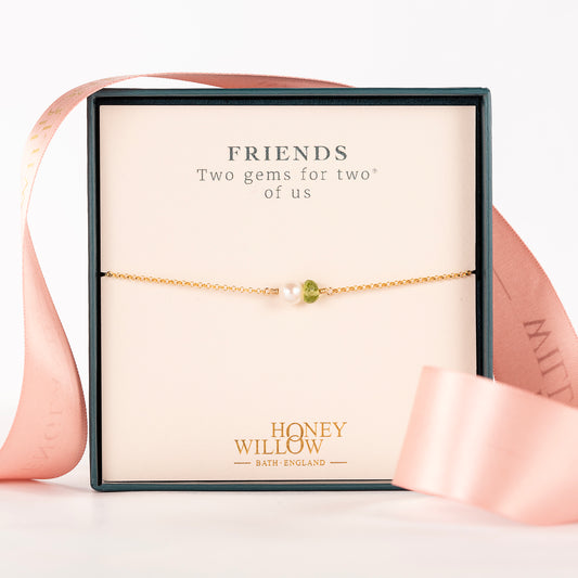 Gift for Friends - Double Gem Bracelet - Pearl & Birthstone - Silver & Gold