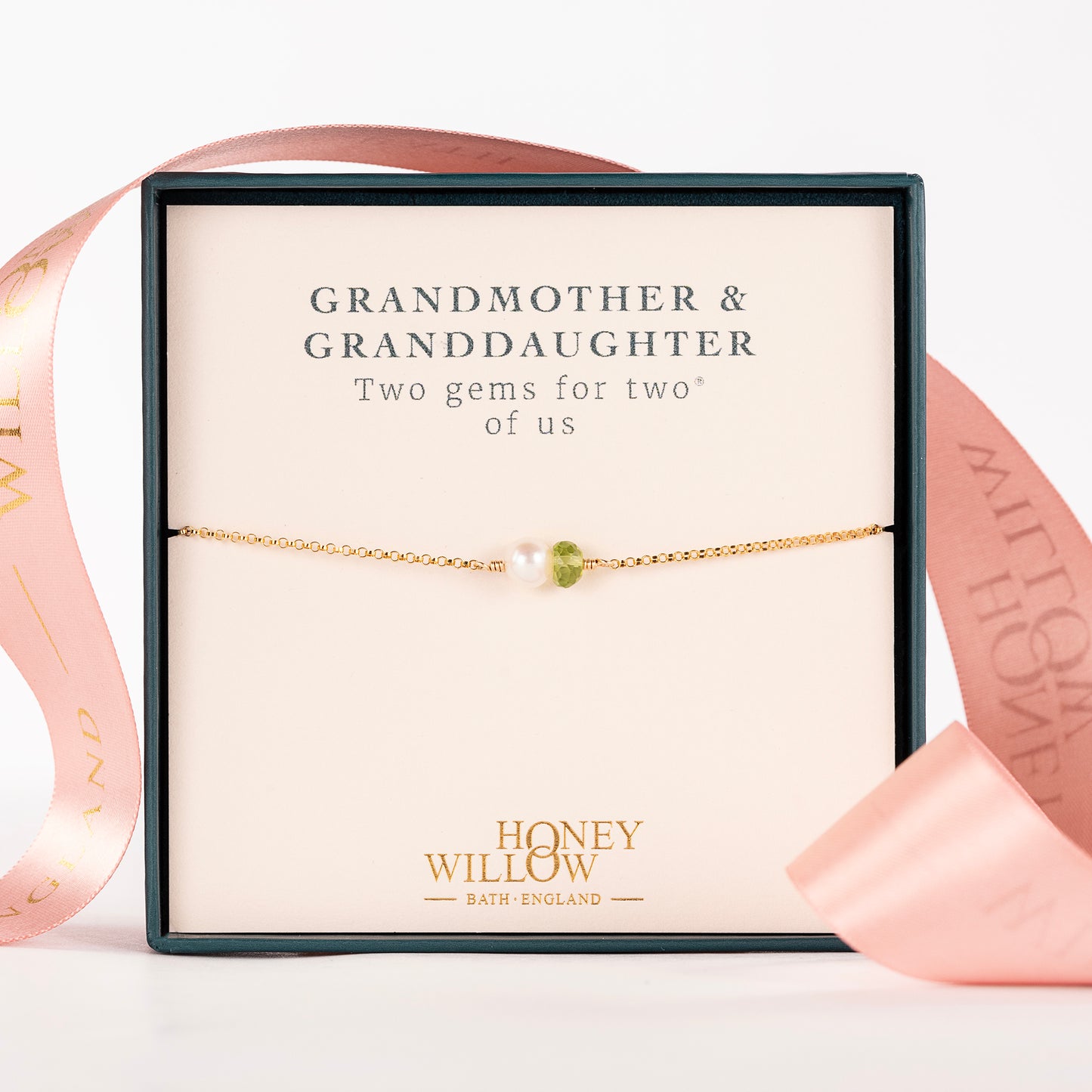 Grandmother & Granddaughter Gift - Double Gem Bracelet - Pearl & Birthstone - Silver & Gold
