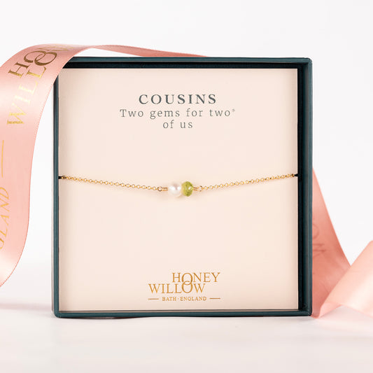 Gift for Cousins - Double Gem Bracelet - Pearl & Birthstone - Silver & Gold