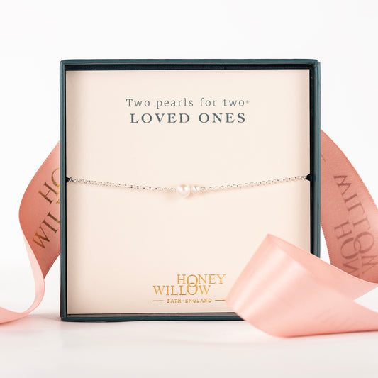 Double Pearl Bracelet - Two Pearls for Two Loved Ones - Silver & Gold