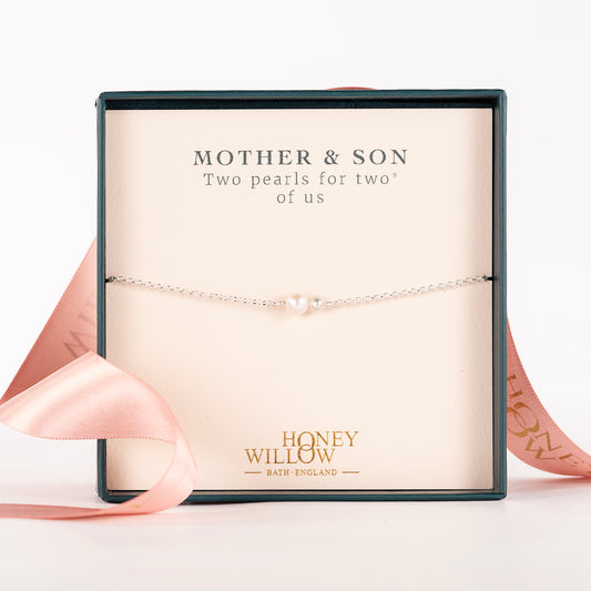 Mother & Son Gift - Double Pearl Bracelet - Silver & Gold