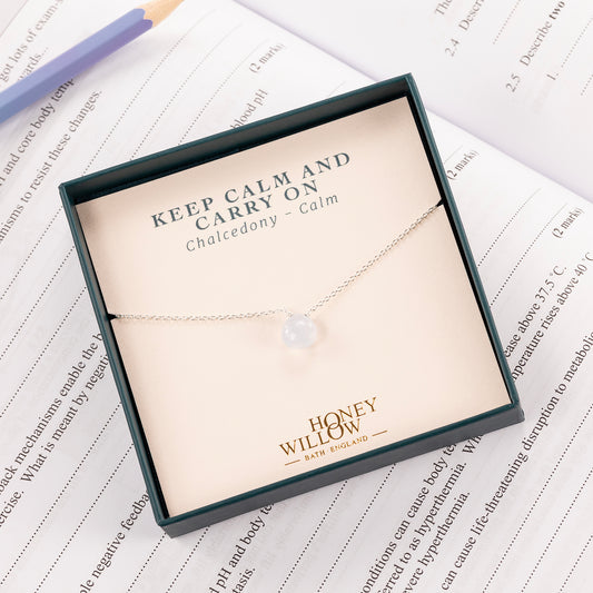 Gift for Exams - Blue Chalcedony Necklace - Calm - Silver & Gold