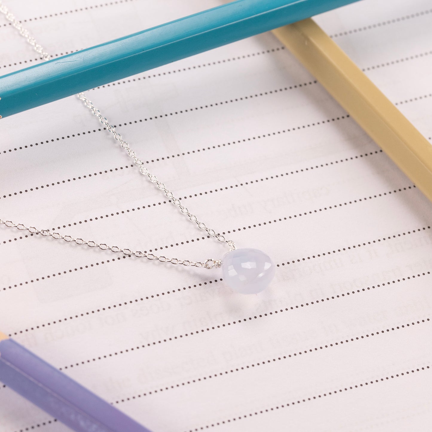 Gift for Exams - Blue Chalcedony Necklace - Calm - Silver & Gold