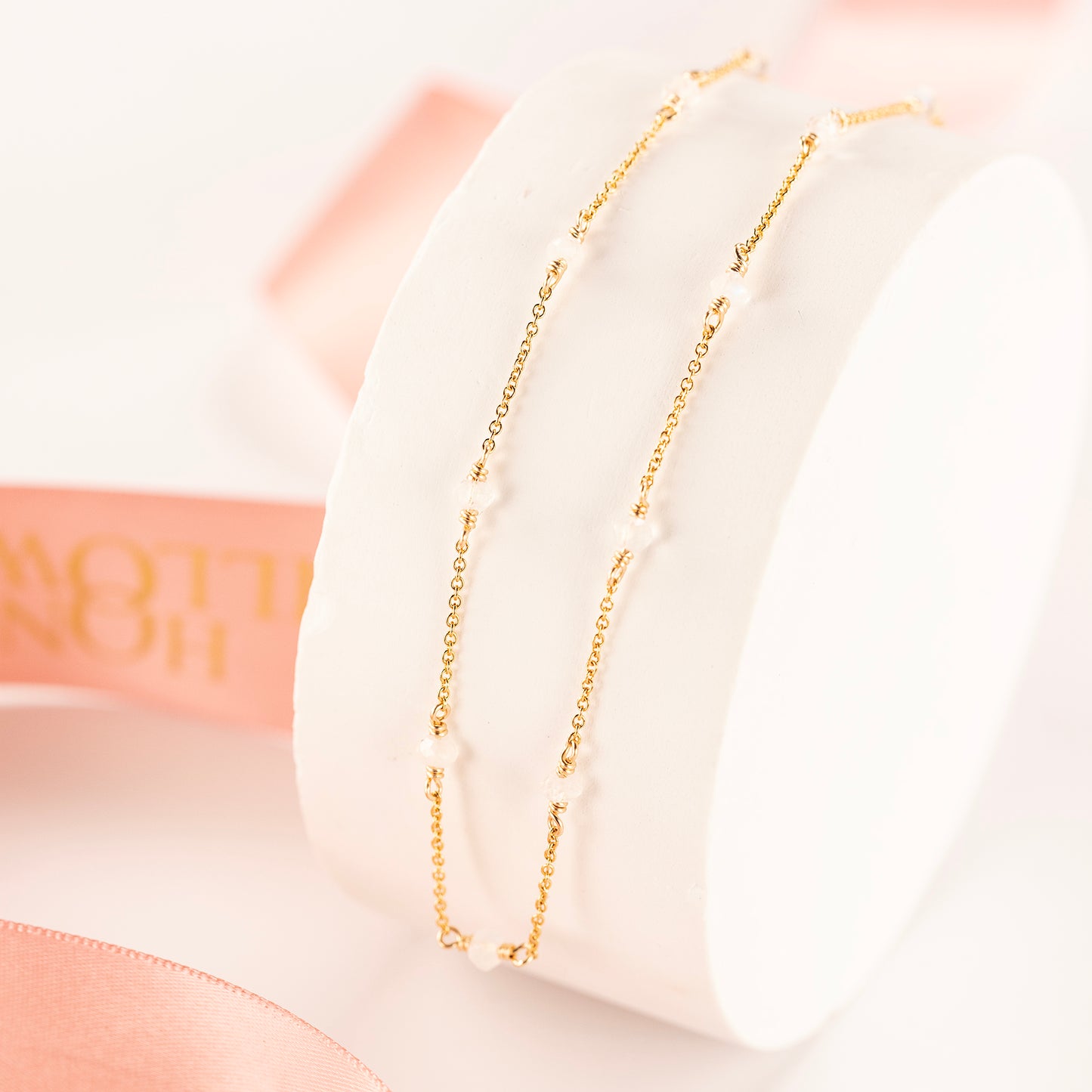 June Birthstone Satellite Necklace - Moonstone - Silver & Gold