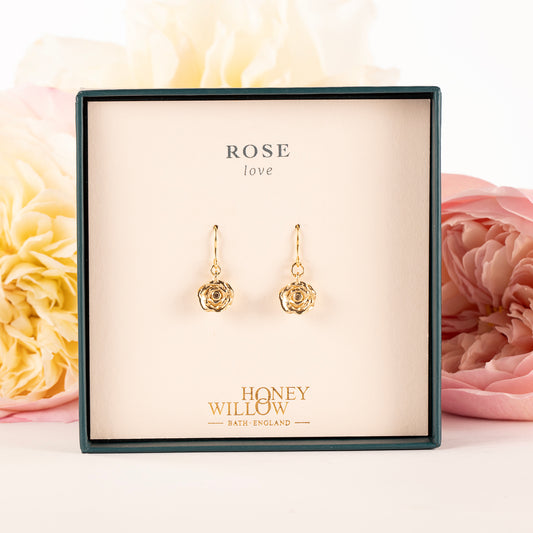 Rose Flower Earrings - Love - 9kt Gold