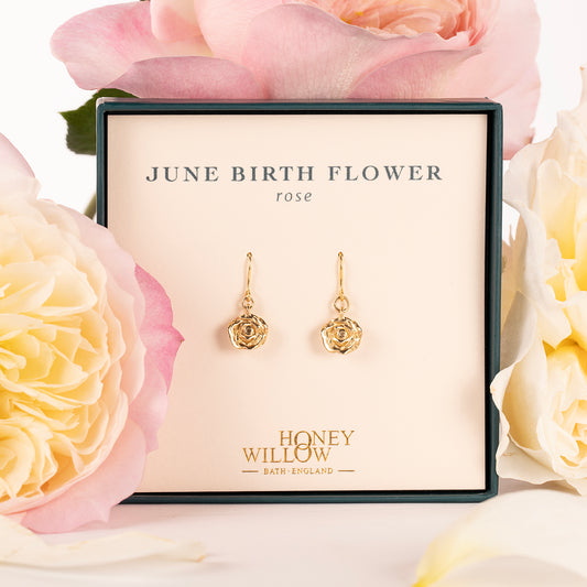 June Birth Flower Earrings - Rose - 9kt Gold