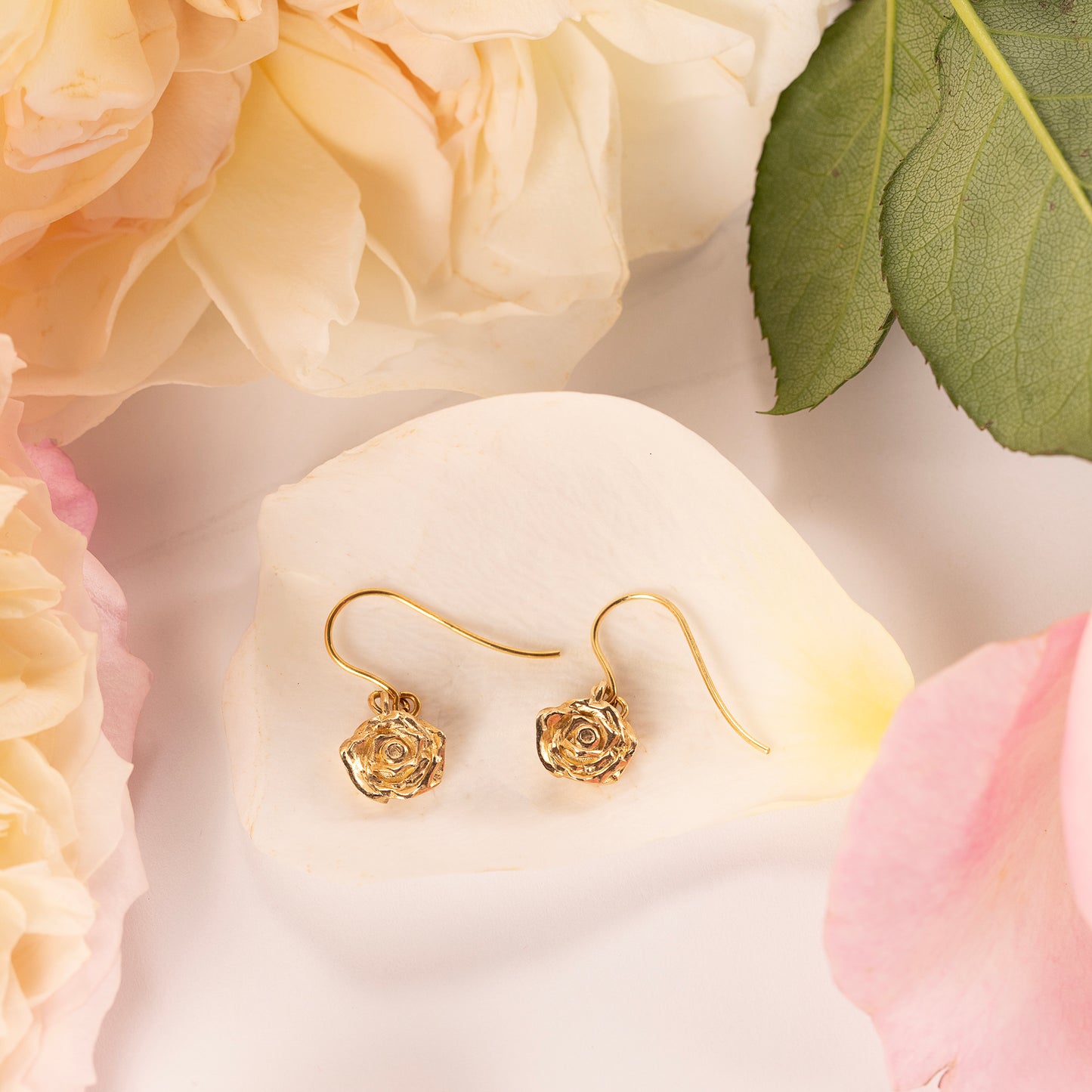 Rose Flower Earrings - Love - 9kt Gold