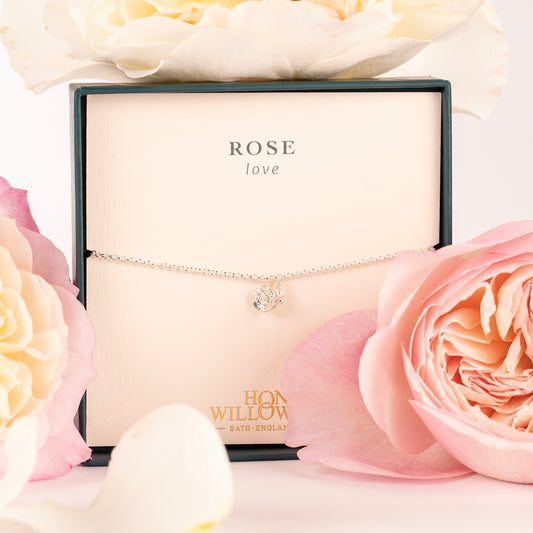 Delicate Rose Flower & Pearl Bracelet - Rose - Silver
