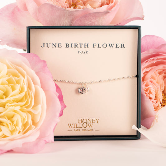 June Birth Flower Bracelet - Rose & Pearl - Silver